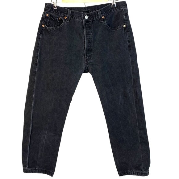 Levi's Vintage 501 Black Denim Straight Leg Button Fly Jeans USA Made Size 36x29 - Picture 1 of 16